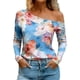 thumbnail image 3 of TaTaai Womens Printed Off Shoulder Long Sleeve Top Double Layer Design Four-Way Stretch Fabric Soft Breathable Flowy Casual Fashion Southern European Style Vacation Daily Wear Gift, 3 of 8