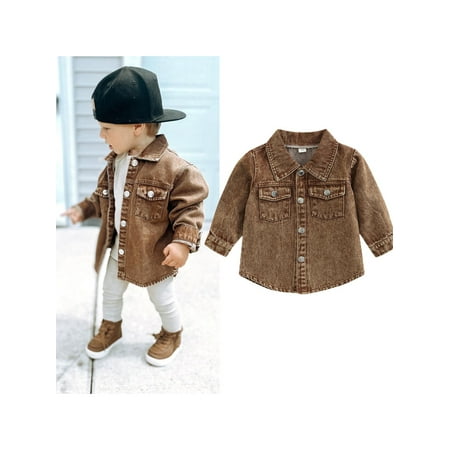 

Ma&Baby Toddler Kids Baby Boys Denim Jacket Turn-Down Collar Long Sleeve Button-Up Shirt Jean Jacket Coat