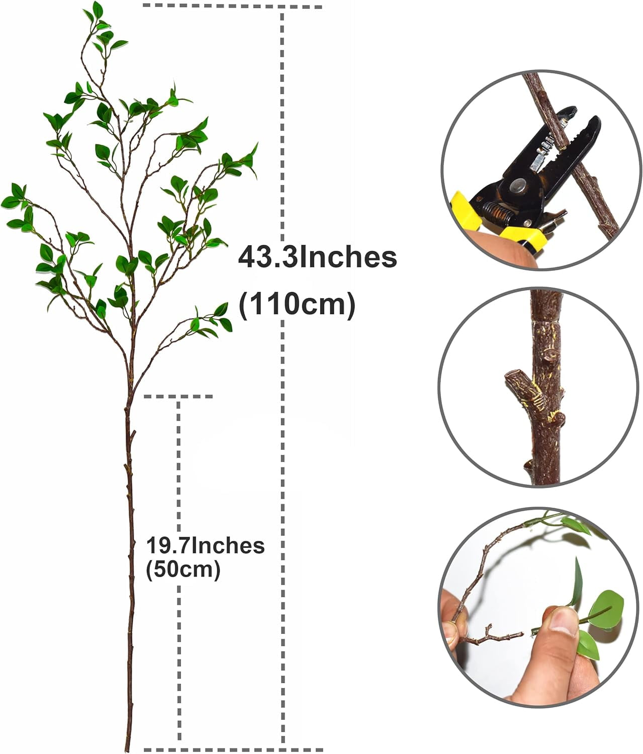 3 PCS Artificial Branches with Leaf, 43.3 Inch Artificial Greenery Stems,Faux Olive Branches for Vase Filler,Decorative Dried Artificial Twigs Bendable Sticks for Shop Garden Office Home Decor