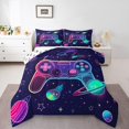 thumbnail image 1 of Erosebridal Neon Gradient Gamepad Bedding Twin Comforter Set, Glitter Stars Planets Down Comforter, Gamer Decorative, Reversible 2pcs, Ultra Soft, 1 of 7
