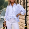 thumbnail image 6 of Yopmin 3/4 Sleeve Shirts for Women Striped Dressy Ruffled Blouses Vertical T-Shirt Summer Tops for Vacation Party, 6 of 7