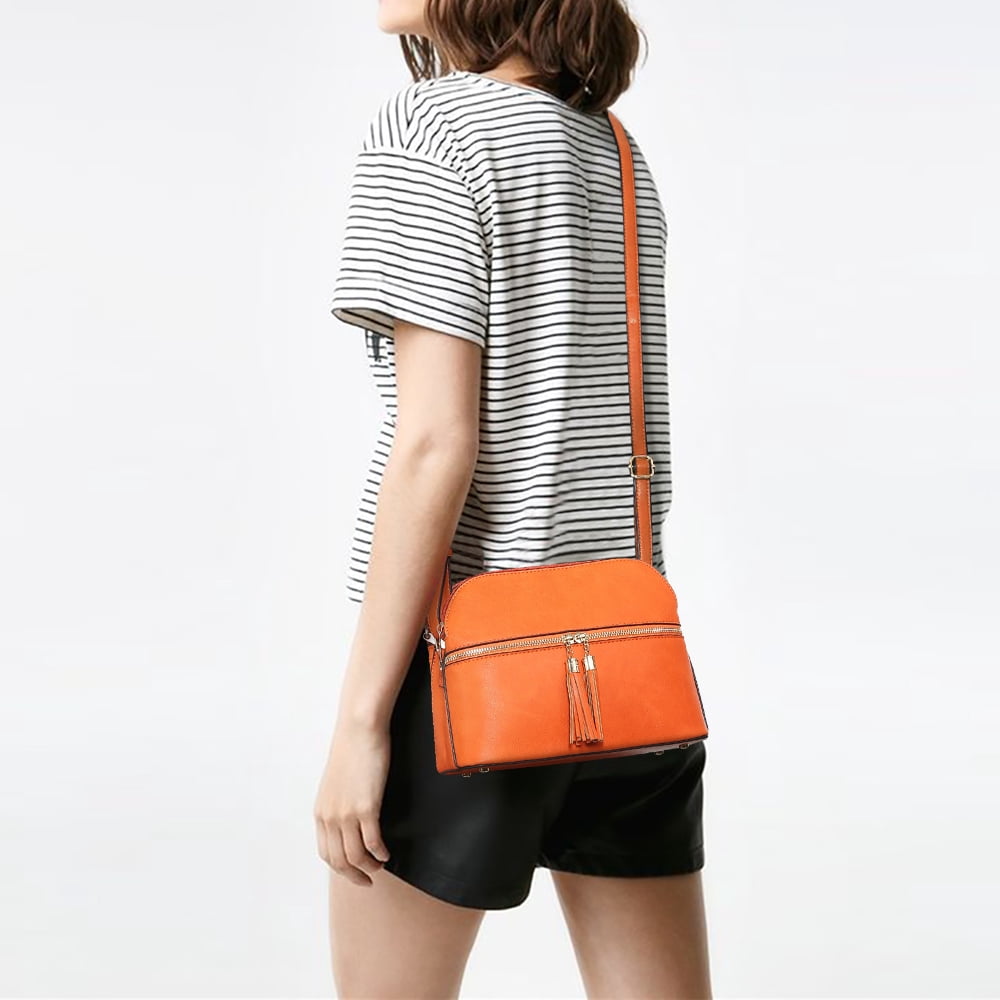 Dasein Women Tassel Zipper Pocket Crossbody Bag Shoulder Purse Fashion Travel Bag with Multi Pockets