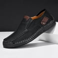 thumbnail image 2 of EKVAHL Men's Leather Casual Slip-On Loafers, Lightweight Non-Slip Hand-Stitched Moccasins for Walking and Outdoor Use Black, 2 of 5