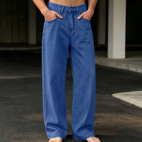 JOANKDMI Wide Leg Jeans for Men Baggy Denim Pants Casual Relaxed Fit Straight Leg Trousers Y2K Skater Streetwear Vintage Hip Hop Style Loose Fit Everyday Wear