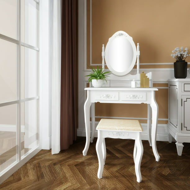 Vanity Set For Teen Girls Bedroom, Glass Mirror Dresser Set