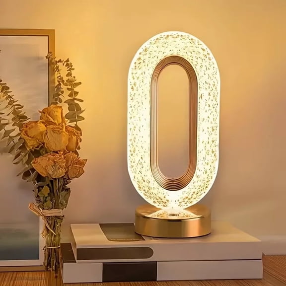 Cordless Rechargeable Oval Crystal LED Table Lamp, Touch Control Modern Ambient Bedside Lamp for Bedroom Dorm Living Room Office