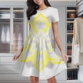 thumbnail image 2 of Yellow Gray Floral Mandala Women's Classic Swing Skater Dress Casual Work Party Cocktail Dresses, 2 of 6
