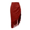 thumbnail image 6 of Unir Women Western Long Fringe Wrap Midi Skirt High Waist Soft Suede Irregular Asymmetrical Country Casual Bottom 1PC S-M-L-XL-XXL Plus Size Friendly, 6 of 6
