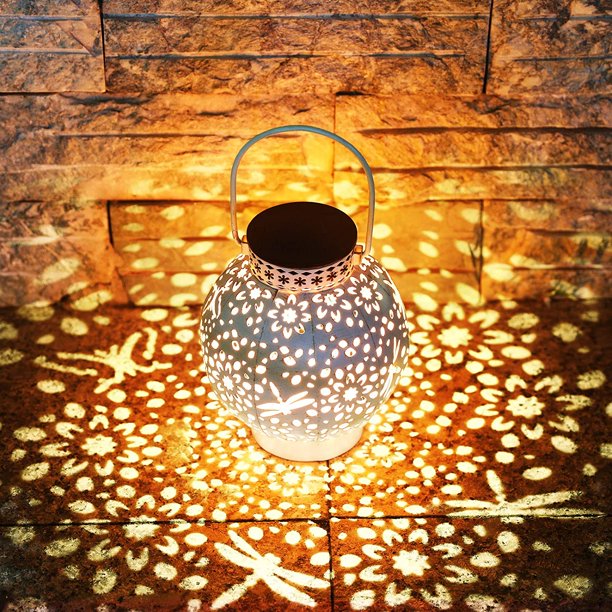 Luz solar LED para exteriores, luz solar de metal retro para exteriores, blanco cálido, resistente al agua IP45, luz solar decorativa colgante para jardín para Navidad, porche, césped, patio, entrada JFHHH pequeña