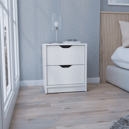 White 2-Drawer Nightstand with Pull-Out System Compact End Table and Side Table for Bedroom or Living Room