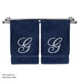 thumbnail image 2 of Monogrammed Hand Towel, Personalized Gift, 16 x 30 Inches - Set of 2 - Silver Embroidered Towel - Extra Absorbent 100% Turkish Cotton- Soft Terry Finish - For Bathroom, Kitchen and Spa- Script G Navy, 2 of 3