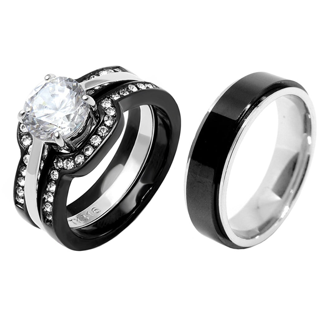 Sz 5-12 Titanium Steel CZ Band 6mm Men/Women's Wedding Engagement Couple Rings 