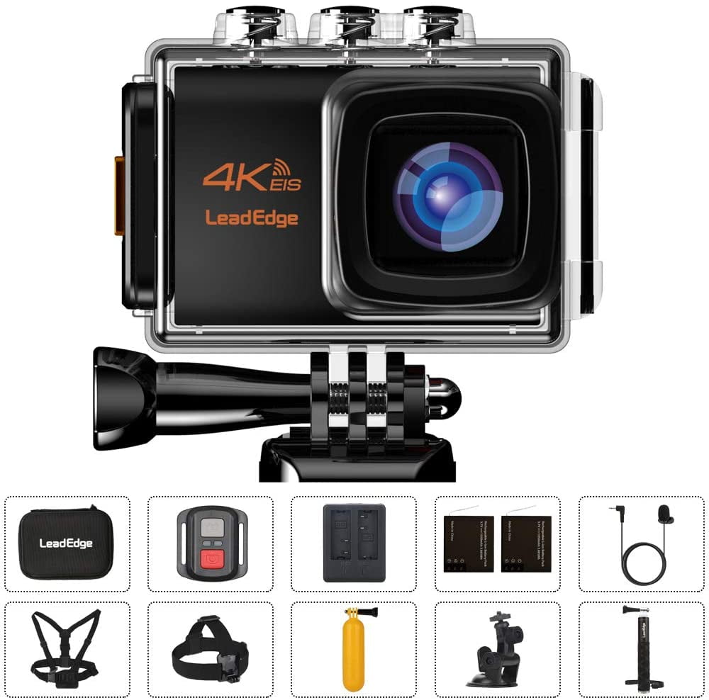 LeadEdge Action Camera 4K EIS AntiShake WiFi 20MP Waterproof Sports
