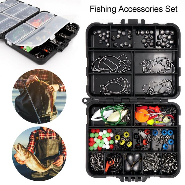 LEEYNEER Ensemble d'Accessoires de Pêche 188 Pcs avec Boîte à Pêche Incluant Pinces, Hameçons, Éviers, Émerillons, Glissades