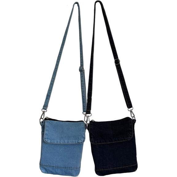 2 count Small Denim Purses Blue Jean Bag Retro Crossbody Bags Adjustable Cell Phone Bags for Women