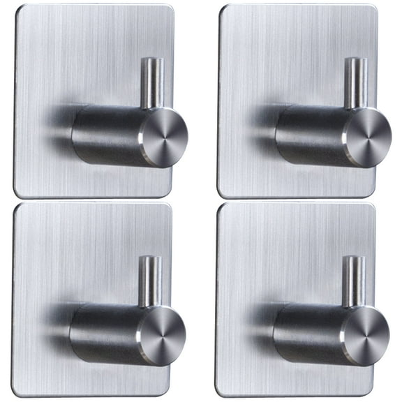 4 Pack Silver Adhesive Chrome Hooks - Heavy Duty Waterproof Wall Hooks, Perfect for Bathroom, Kitchen or Bedroom - SUS 304 Stainless Steel Towel Hooks