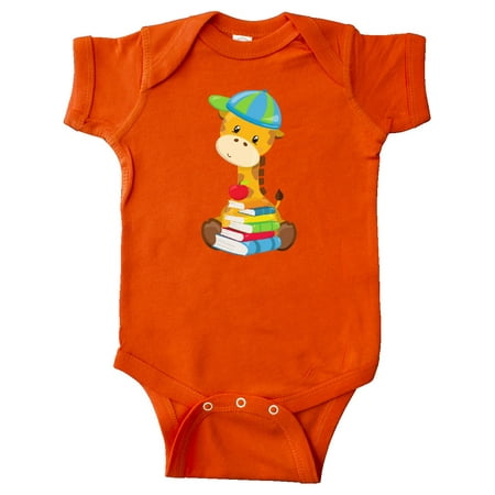 

Inktastic Giraffe Going To School Giraffe With Books Gift Baby Boy or Baby Girl Bodysuit