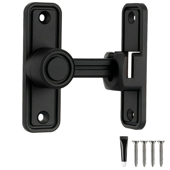 Sliding Barn Door Lock Kit, Black 90 or 180 Degrees Flip Gate Latch with Spring Ball Positioning, Drill-Free or Screw-Mounted Safety Lock for Sliding Doors, Garden Gates, Garage, Window