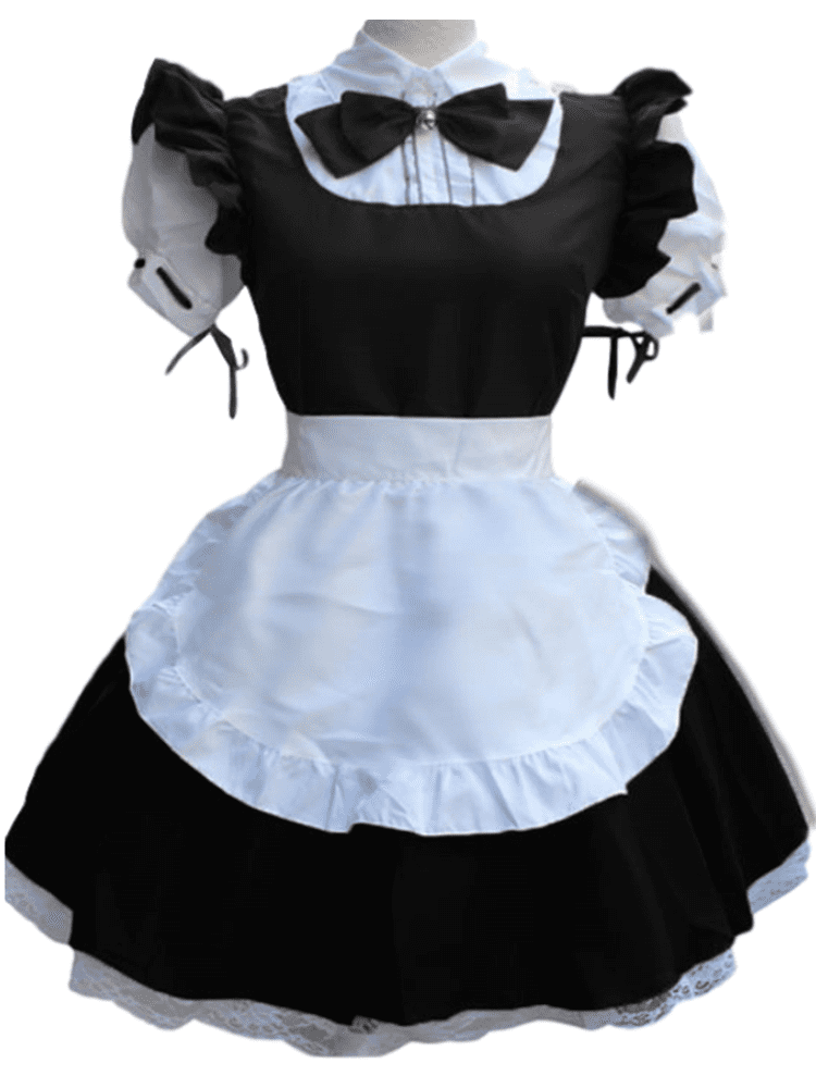 Women/'s Short Puff Sleeves French Maid Uniform Dress Cosplay Costume Full Outfit