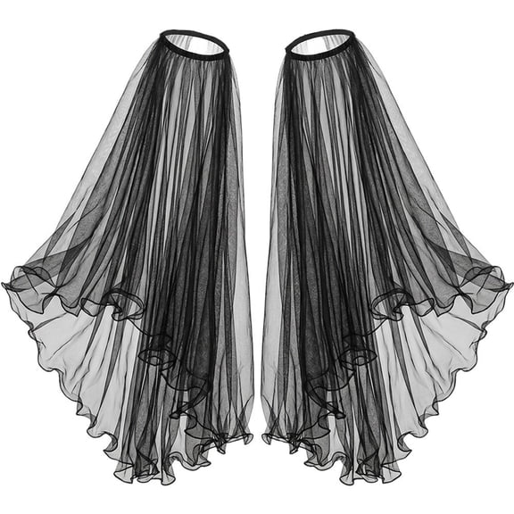 Byfri Detachable Bridal Tulle Sleeves Black 95cm Nylon Sheer Arm Gloves for Wedding Formal Events