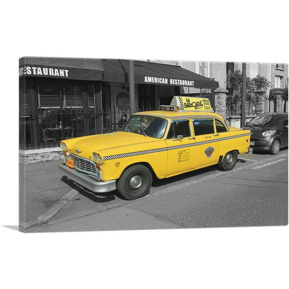 ARTCANVAS New York City Restaurant Yellow Taxi Cab Canvas Art Print - Size: 26" x 18" (0.75" Deep)