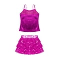thumbnail image 4 of TiaoBug Kids Girls 2 Pcs Jazz Dance Outfit Set Sequin Cami Vest Top with Ruffle Tutu Skirt for Hip Hop Performance Dancewear Hot Pink-A 4, 4 of 5