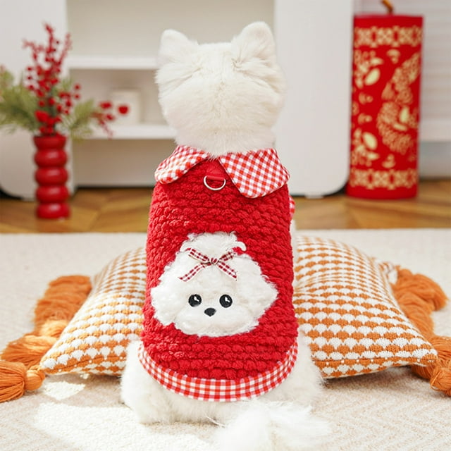 Uklsqma Pet Winter Fleece Jacket for Small and Medium Dogs | Red Warm Polyester Coat with Windproof Water-Repellent Fabric | Two-Legged Design with Zipper Closure | Outdoor Cold Weather Wear