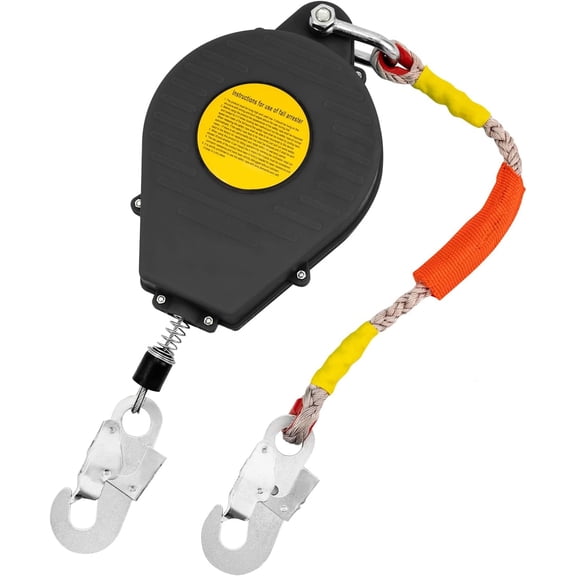 Self Retracting Lifeline, 330lbs Fall Arrester Fall Protection Device with 49FT Activity Scope, Steel Wire Rope, Anti-Ratchet Dual Disc Braking System for Working High Above The Ground (Black)
