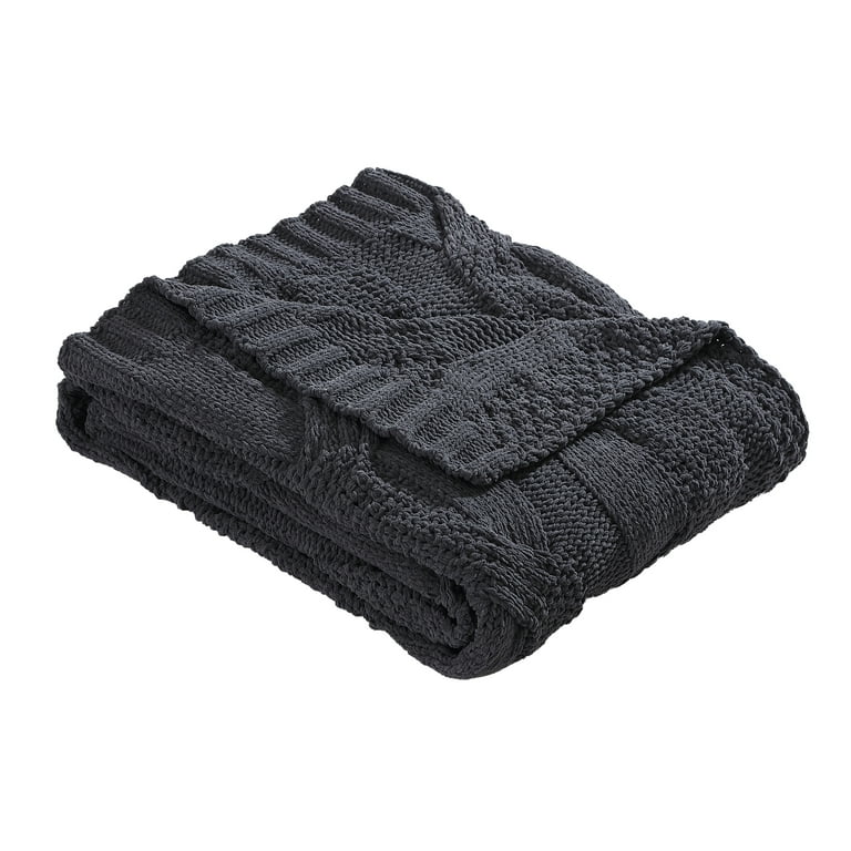 ED Ellen DeGeneres Large Cable Black Chenille 60X50 Throw Blanket Walmart