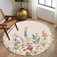 thumbnail image 3 of Watercolor Wildflowers Round Rug 7ft Washable Circle Rugs Non Slip Farmhouse Botanical Flowers Herbs Large Area Rug Indoor Floor Carpet for Bedroom Kitchen Living Room Home Office Dining Room Nursery, 3 of 7