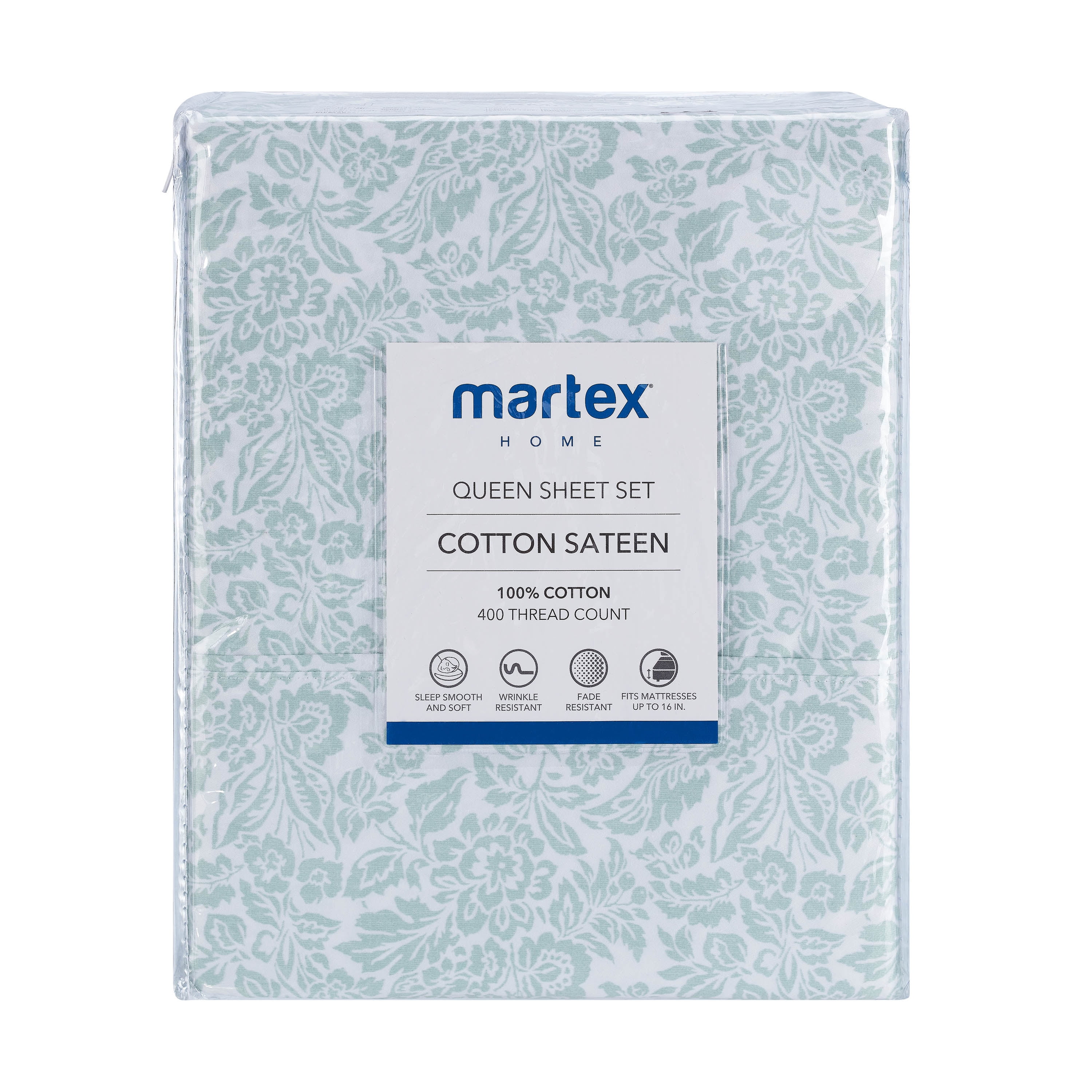 Martex 400 Thread Count Cotton Sateen Bed Sheet Set – Silky Soft – 4-Piece King – Teal