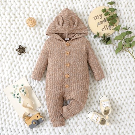 

PatPat Newborn Baby Hooded Button up Jumpsuit Unisex Long Sleeve Stripe Bunny Ear Cute Ropmer Infant Winter Bodysuit Warm Outfit Clothes 0-18Month