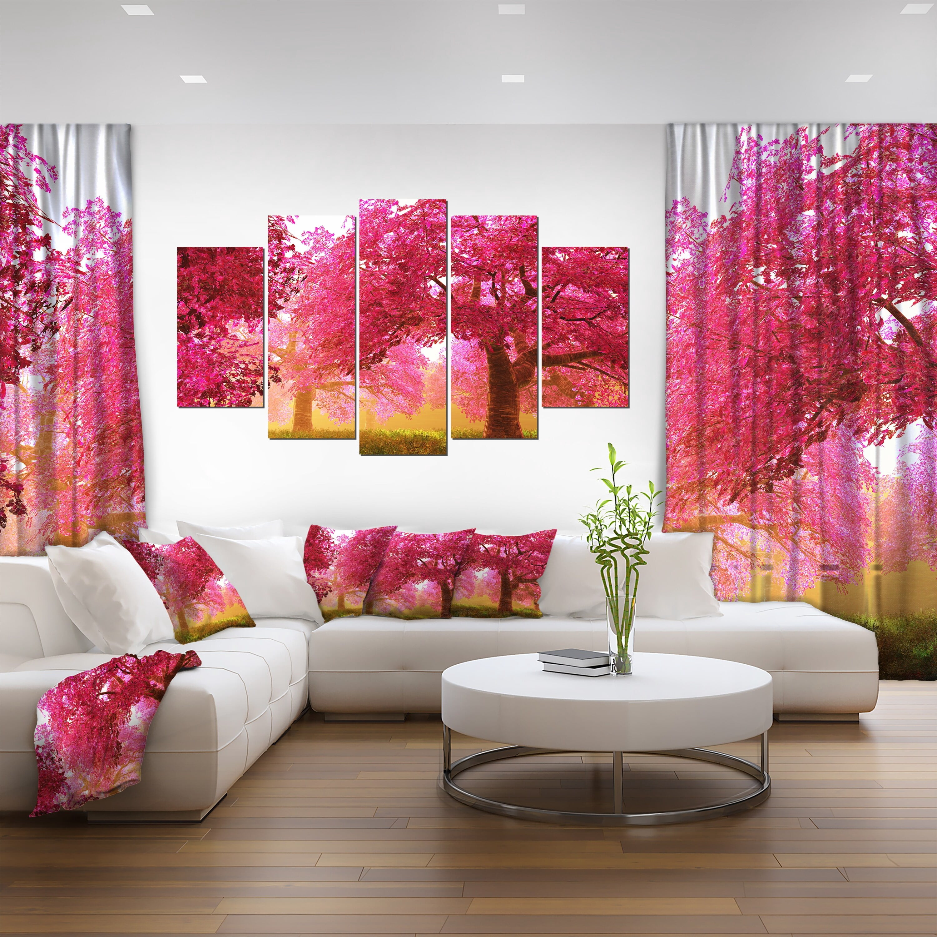 Designart 'Mysterious Red Cherry Blossoms ' Large Landscape Canvas Art