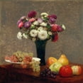 thumbnail image 2 of Fantin-Latour, Henri 20x20 Black Ornate Wood Framed with Double Matting Museum Art Print Titled - Asters and Fruit on a Table, 2 of 4