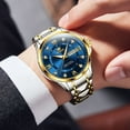 thumbnail image 5 of OLEVS Watches for Men Business Dress Diamond Analog Quartz Date Luxury Classic Casual Stainless Steel Waterproof Luminous Mens Wrist Watches Gifts Reloj para Hombre Blue/Gold/Black Dial, 5 of 11