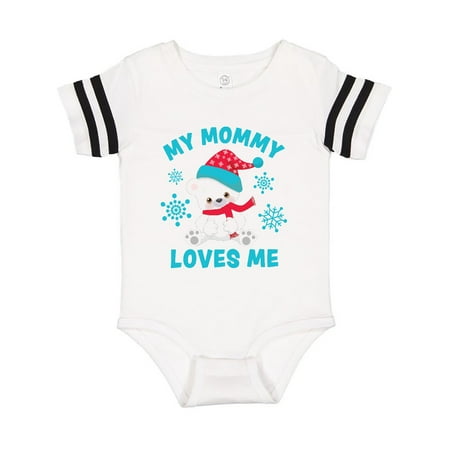 

Inktastic Polar Bear My Mommy Loves Me in Santa Hat with Snowflakes Gift Baby Boy or Baby Girl Bodysuit