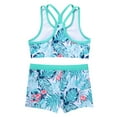 thumbnail image 3 of YUUMIN Kids Girls Camouflage Gymnastics Dance Swim 2 Pcs Outfit Racer Straps Crop Top with Shorts Swim Tankini Turquoise 16, 3 of 5