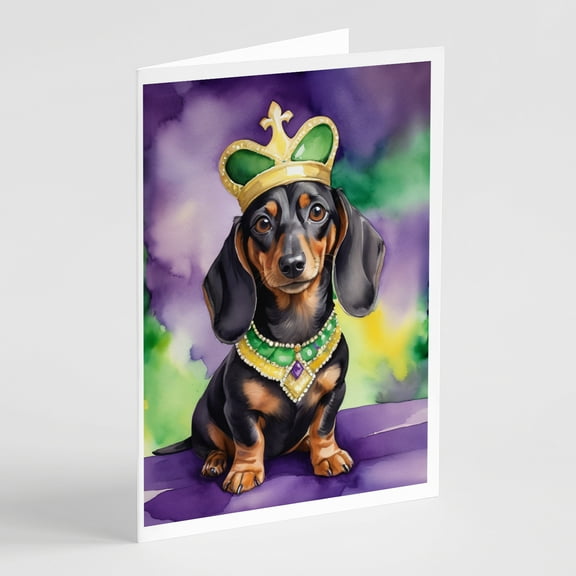 Dachshund King of Mardi Gras Greeting Cards Pack of 8 7 in x 5 in