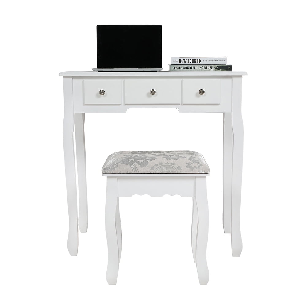Resenkos Vanity Set Dressing Table with Mirror, 10 Light Bulbs, Stool 5 Drawers, 29.5 x 15.7 x 52.8 inches, White Resenkos Vanity Set Dressing Table with Mirror, 10 Light Bulbs, Stool 5 Drawers, 29.5 x 15.7 x 52.8 inches, White