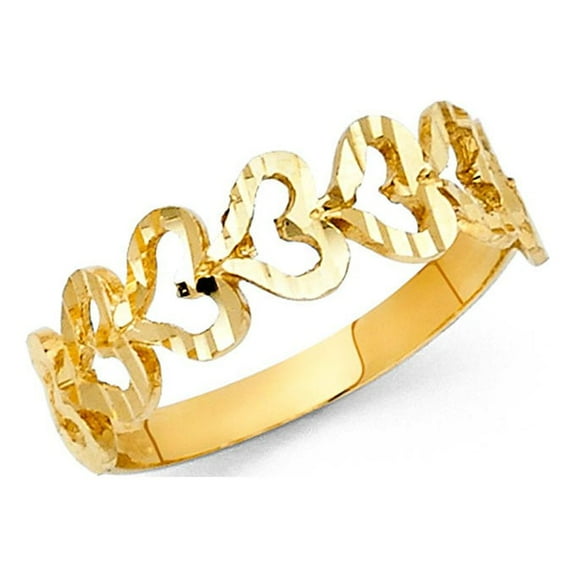 14k Yellow Italian Solid Gold Flat Chain of Hearts 6mm Ring