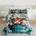 thumbnail image 2 of Feelyou Highland Cattle Kids Bedding Comforter Set, Groovy Daisy Flower Twin Comforter Sets, Cyan Wooden Plank Bedding Set, Lightweight Room Decor, 2-Piece, 2 of 8