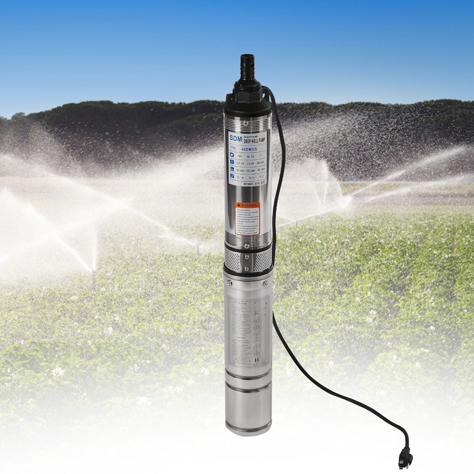110V Submersible Deep Well Water Pump Stainless Steel 0.5HP 110V 16GPM 157ft For Extracting Groundwater