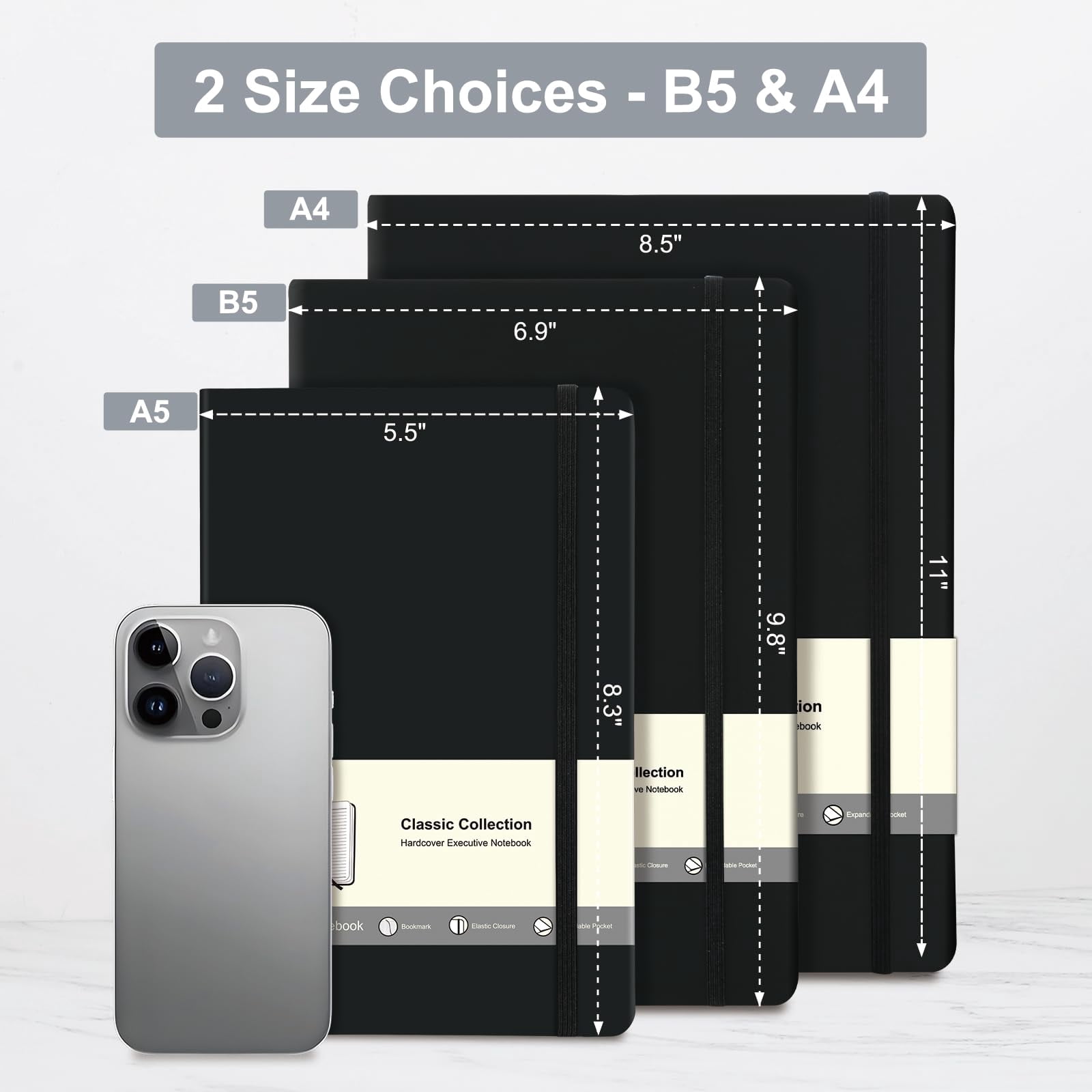 3 Pack A4 Lined Journal Notebooks  208 Pages Large Size-8.5" X 11" Black Hardcover Journaling For Men & Women- Fits Office Business School Notes Taking Writing