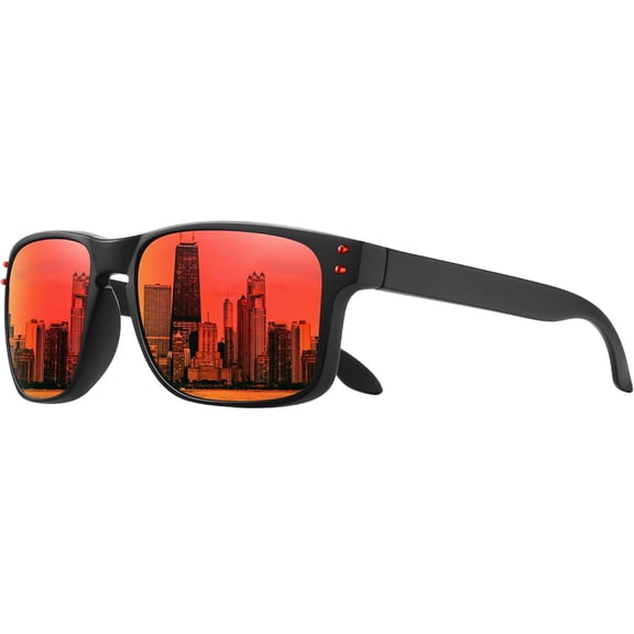 Square Frame UV Protection Sports Running Hiking Cycling Fishing Golf Motorcycle Hiking Sunglasses for Men Women Mirrored Red Reflective Mirror Sport Glasses