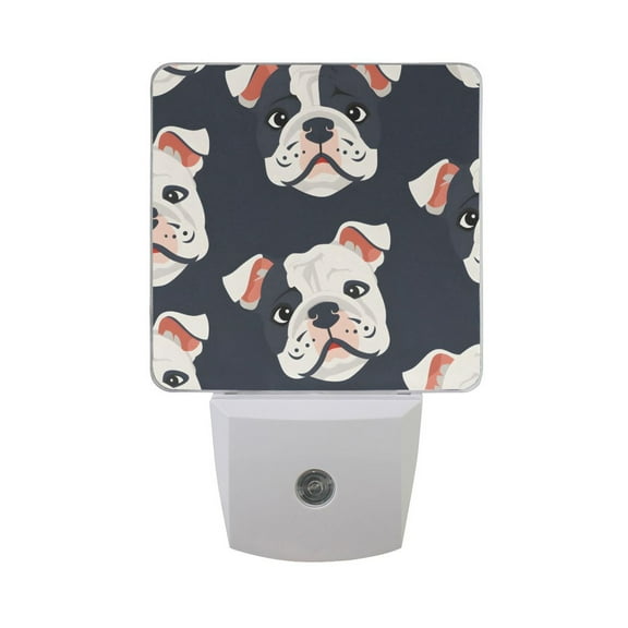 Cute Bulldog Dog Face Night Light 2 Pack LED Nightlight Plug into Wall Dusk to Dawn Sensor Soft White