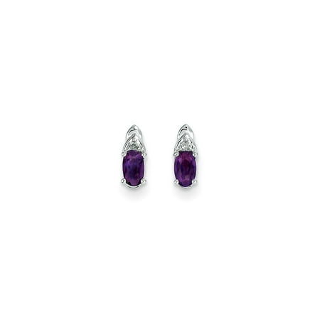 Gold Genuine Amethyst Earring - 14k White Gold Genuine Amethyst Diamond Earring / Diamond Ctw. 0.01, Gem Ctw.0.4