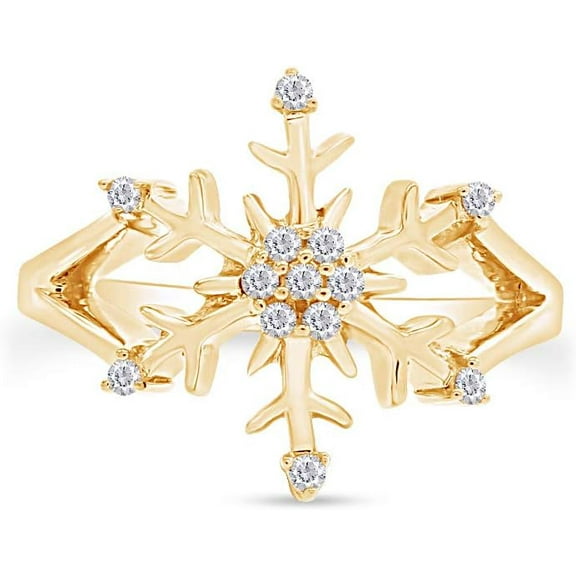 Gems Jewels 14K Yellow Gold Plated 1Ct Round Cut White Diamond Wedding Engagement Snowflake Ring 925 Sterling Silver For Women's -4.5