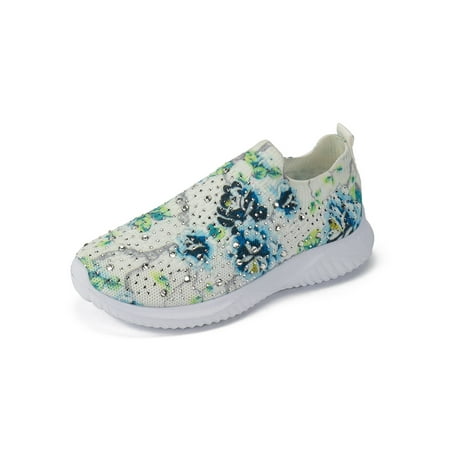 

Daeful Ladies Walking Shoes Lightweight Sock Sneakers Slip On Sport Shoe Comfort Floral Loafers Women Elastic Athletic Sneaker White Blue 8.5
