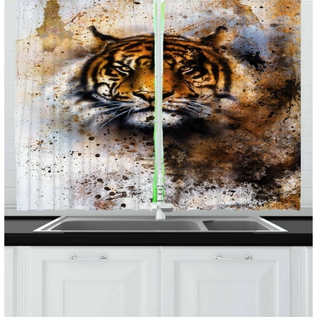 Tiger Curtains 2 Panels Set, Wild Beast Looking Straight into the Eyes of the Viewer Angry Looking Panthera Tigris, Window Drapes for Living Room Bedroom, 55W X 39L Inches, Multicolor, by (Best Vnc Viewer For Windows)