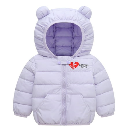 

kpoplk Baby Jackets 12-18 Months Toddler Boys Girls Winter Padded Jacket Windproof Warm Dinosaur Coats Winter Outerwear with Hoods(Purple)